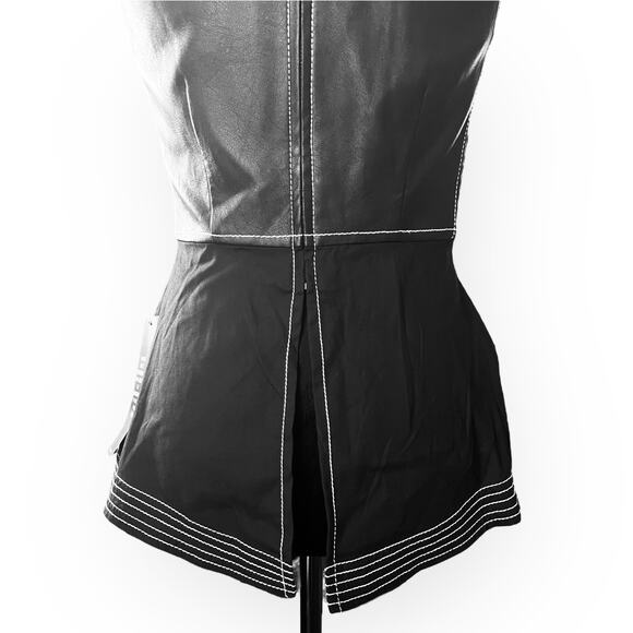 BCBGMAXAZRIA Women's Luella Black Faux Leather Peplum Top Size XXS - NWT - Picture 9 of 16